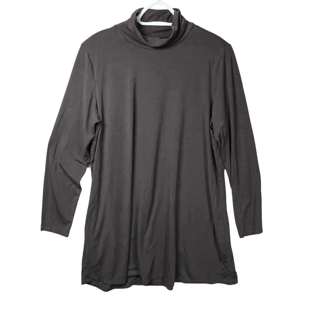 Eileen Fisher Turtleneck Top Women's Sz L Gray‎ Tunic Tencel Relaxed Lagenlook